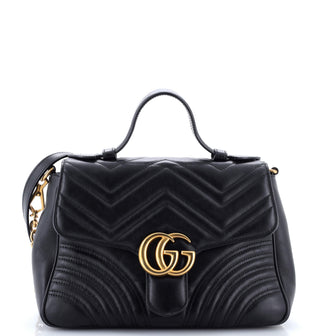 Gucci GG Marmont Top Handle Flap Bag Matelasse Leather Small