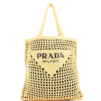 Prada Triangle Logo Open Tote Raffia