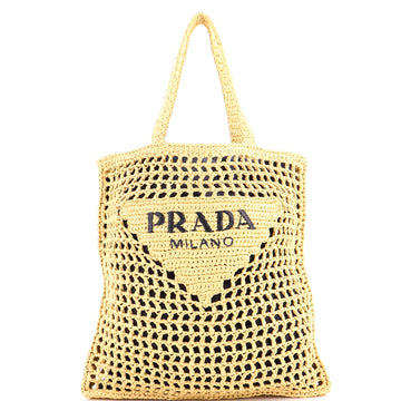 Prada Triangle Logo Open Tote Raffia