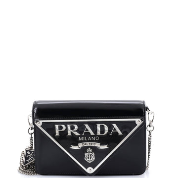 Prada Maxi Triangle Logo Chain Flap Bag Brushed Leather Small