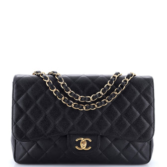 Chanel Vintage Classic Single Flap Bag Quilted Caviar Jumbo
