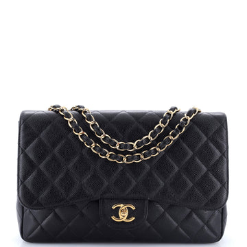 Chanel Vintage Classic Single Flap Bag Quilted Caviar Jumbo