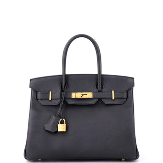 Hermes Birkin Handbag Black Epsom with Gold Hardware 30