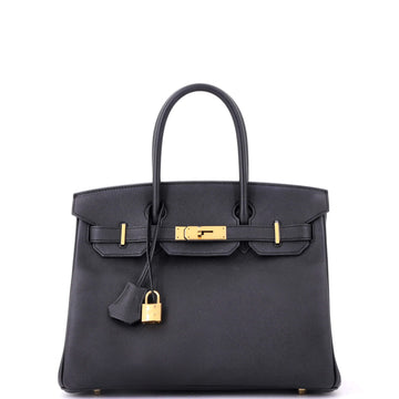 Hermes Birkin Handbag Black Epsom with Gold Hardware 30