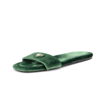 Prada Women's Triangle Logo Slide Sandals Velvet