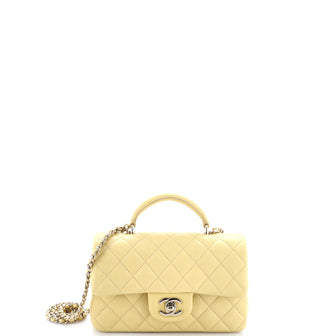 Chanel Classic Single Flap Top Handle Bag Quilted Lambskin Mini