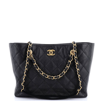 Chanel CC Trapezoid Chain Shopping Tote Quilted Caviar Small
