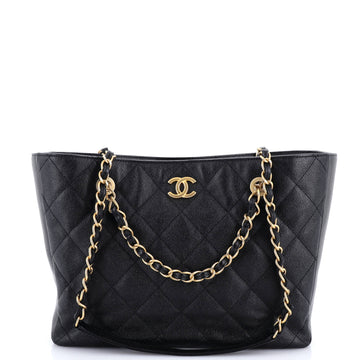 Chanel CC Trapezoid Chain Shopping Tote Quilted Caviar Small