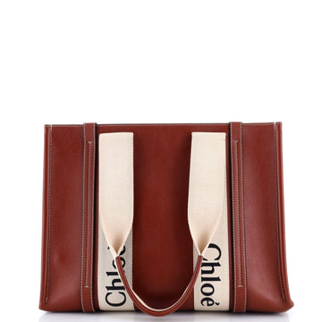 Chloe Woody Tote Leather with Canvas Medium