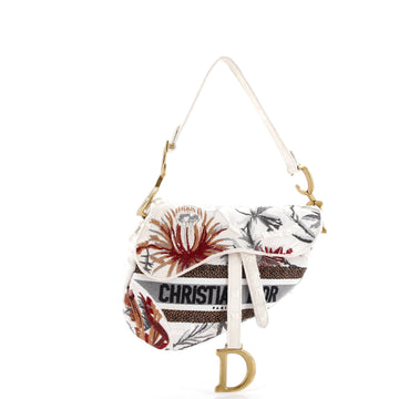 Christian Dior Saddle Bag Logo Embroidered Canvas Medium