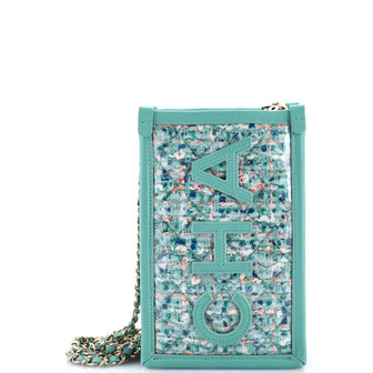 Chanel Logo Phone Clutch with Chain PVC Over Quilted Tweed