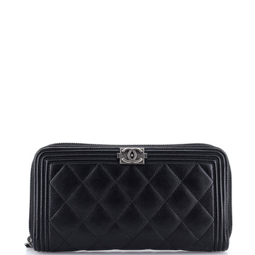 Chanel Boy Zip Around Wallet Quilted Caviar Long