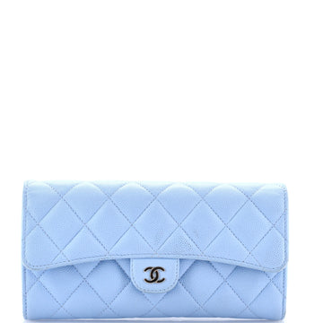 Chanel CC Gusset Classic Flap Wallet Quilted Caviar Long