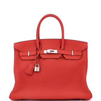 Hermes Birkin Handbag Red Togo with Palladium Hardware 35
