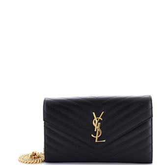 Saint Laurent Classic Monogram Wallet on Chain Matelasse Chevron Leather Medium