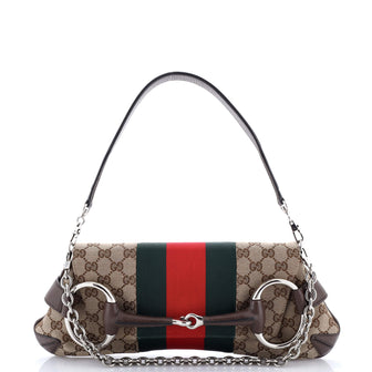 Gucci Horsebit NM Web Chain Clutch GG Canvas Small
