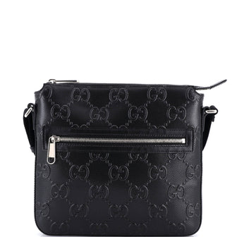 Gucci Front Zip Messenger GG Embossed Perforated Leather Small