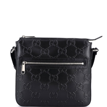 Gucci Front Zip Messenger GG Embossed Perforated Leather Small