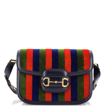 Gucci Horsebit 1955 Shoulder Bag Striped Velvet and Leather Small