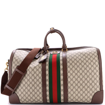 Gucci Savoy Web Convertible Duffle Bag GG Coated Canvas Maxi