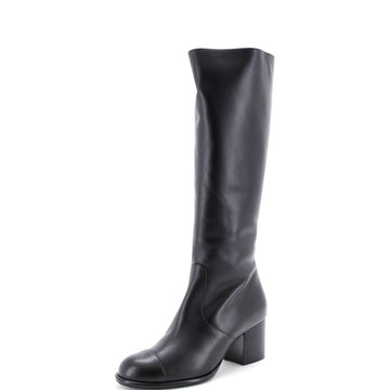 Chanel Women's CC Cap Toe Knee High Block Heel Boots Leather