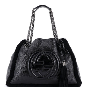 Gucci Soho Chain Strap Shoulder Bag Patent and Shearling Medium