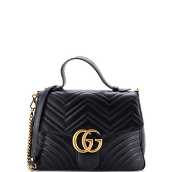 Gucci GG Marmont Top Handle Flap Bag Matelasse Leather Medium