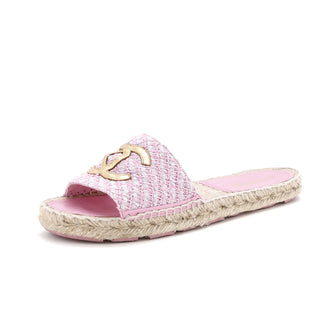 Chanel Women's CC Espadrille Slide Sandals Tweed