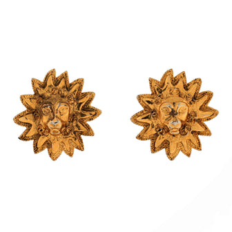 Chanel Vintage Leo Lion Sun Clip On Earrings Metal