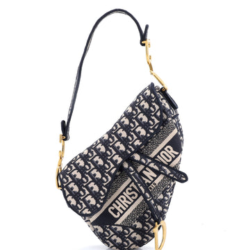 Christian Dior Saddle Handbag Logo Embroidered Oblique Canvas Medium