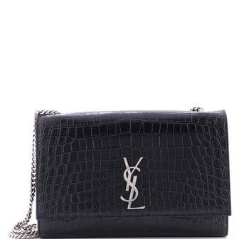 Saint Laurent Classic Monogram Crossbody Bag Crocodile Embossed Leather Large