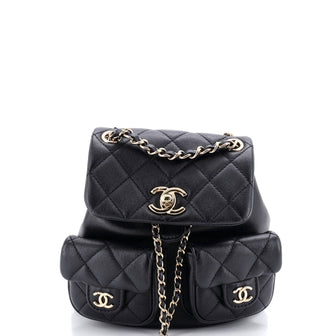 Chanel Duma Pockets Drawstring Backpack Quilted Calfskin Small