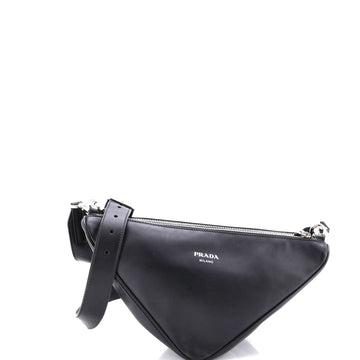 Prada Double Triangle Logo Zip Shoulder Bag Saffiano Leather and Leather