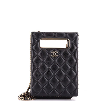 Chanel Chain Around Cut Out Handle Evening Tote Quilted Caviar Mini