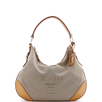 Prada Canapa Hobo Canvas with Leather Medium