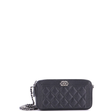 Chanel Boy Double Zip Clutch with Chain Quilted Caviar
