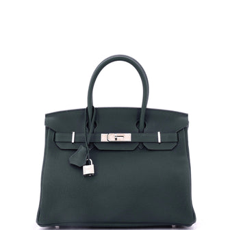 Hermes Birkin Handbag Green Togo with Palladium Hardware 30