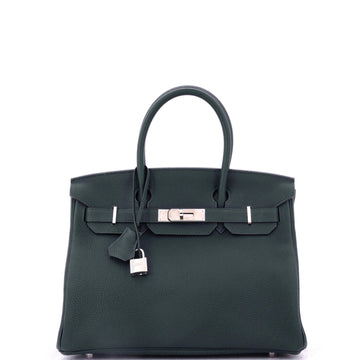 Hermes Birkin Handbag Green Togo with Palladium Hardware 30