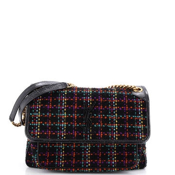 Saint Laurent Niki Chain Flap Bag Matelasse Chevron Tweed Medium