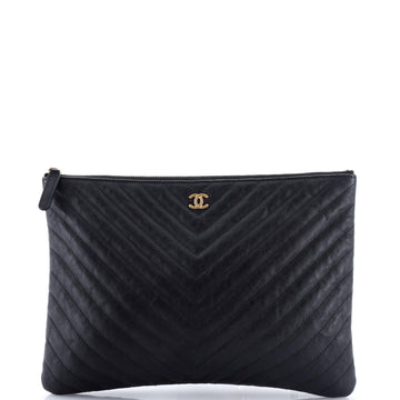Chanel O Case Clutch Chevron Aged Calfskin Medium
