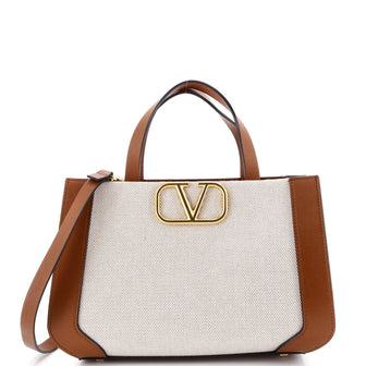Valentino Garavani VLogo Shopper Tote Canvas and Leather Small
