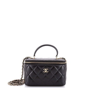 Chanel Classic Top Handle Vanity Case with Chain Quilted Lambskin Small