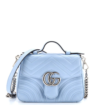 Gucci GG Marmont Top Handle Flap Bag Matelasse Leather Mini