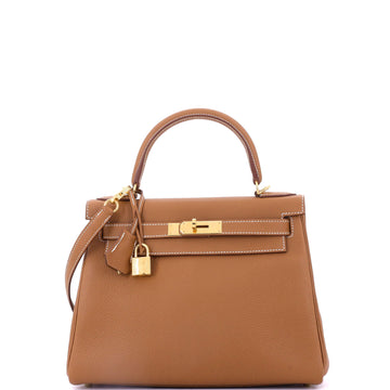 Hermes Kelly Handbag Brown Togo with Gold Hardware 28