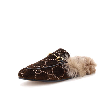 Gucci Women's Princetown Mules GG Velvet and Fur