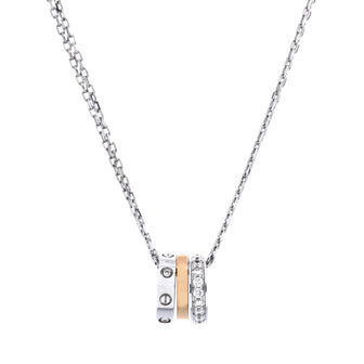 Cartier Love 3 Ring Pendant Necklace 18K Rose Gold and 18K White Gold with Diamonds