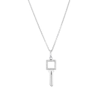 Tiffany & Co. Modern Open Square Key Pendant Necklace 18K White Gold with Diamonds