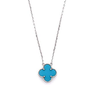Van Cleef & Arpels Vintage Alhambra Pendant Necklace 18K White Gold and Turquoise
