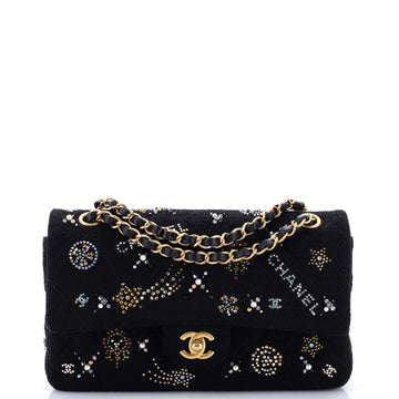 Chanel Classic Double Flap Bag Quilted Tweed with Faux Pearls and Crystals Medium