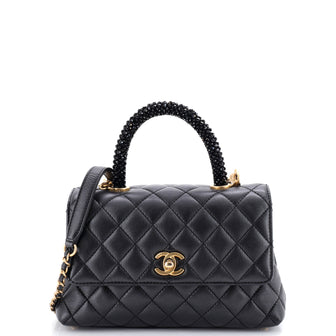 Chanel Coco Top Handle Bag Quilted Goatskin with Beaded Handle Mini